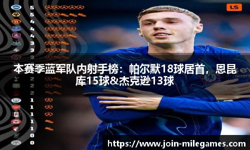 本赛季蓝军队内射手榜：帕尔默18球居首，恩昆库15球&杰克逊13球